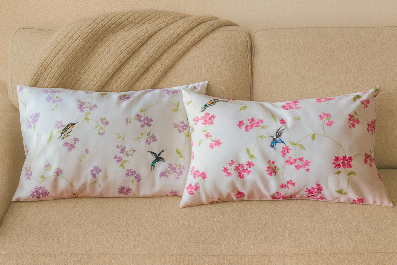 Cherry Petals & Birds Decorative Pillow - Image 2