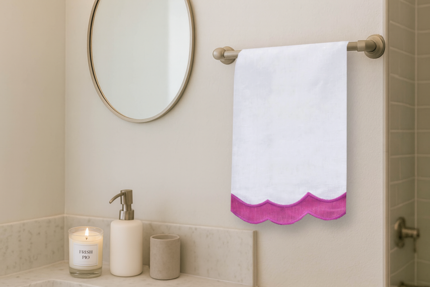 Magenta Decorative Border Linen Guest Towel