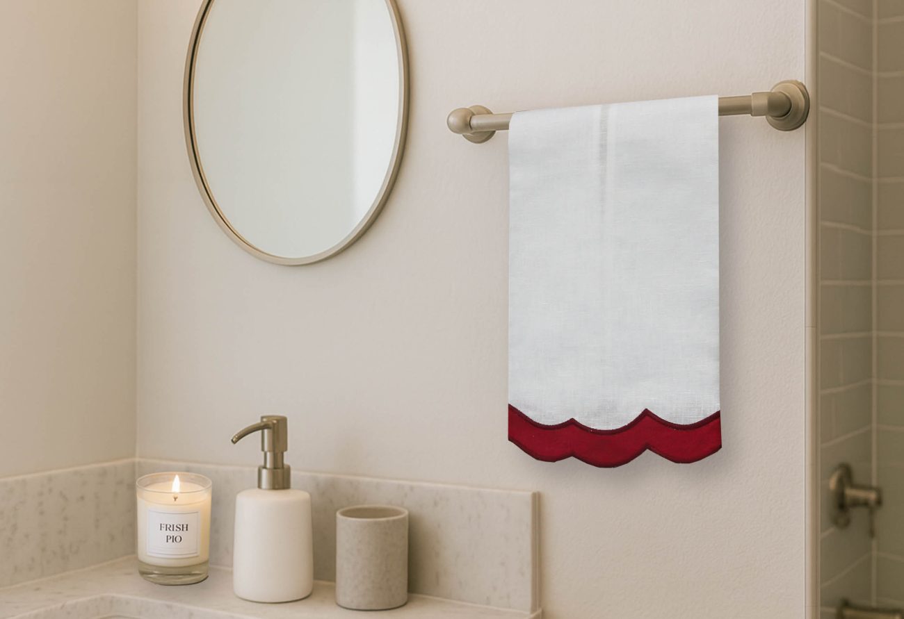 Maroon Decorative Border Linen Guest Towel