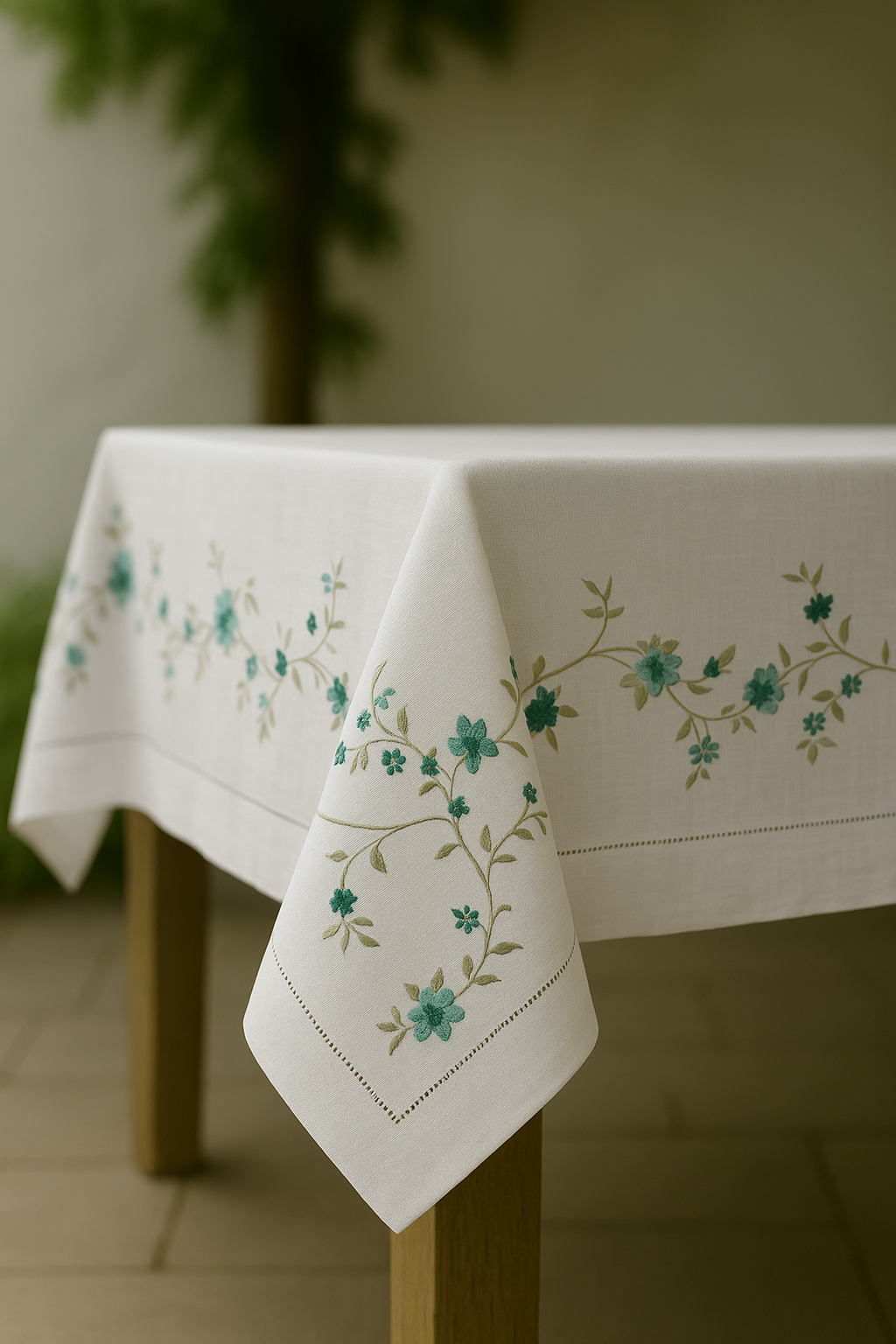 Blue Climbing Rose Linen Tablecloth - Image 2