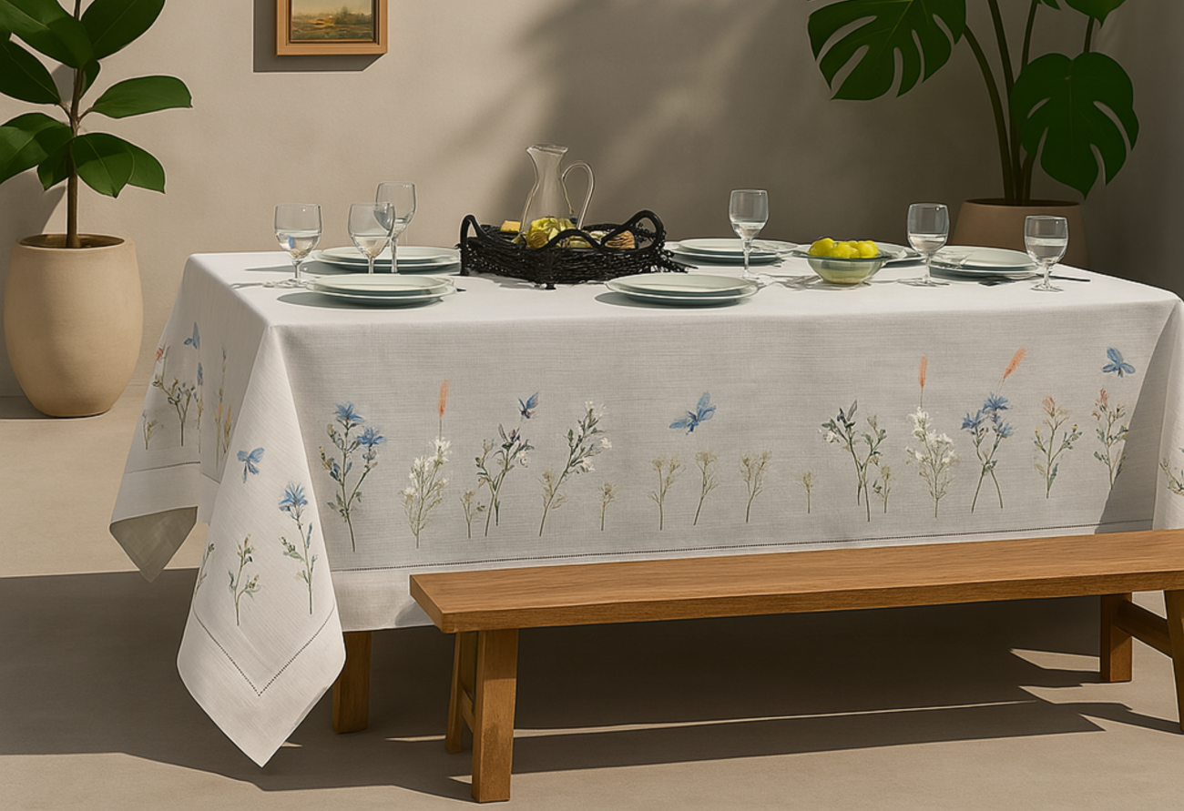 Daisy & Cornflower Days Linen Tablecloth