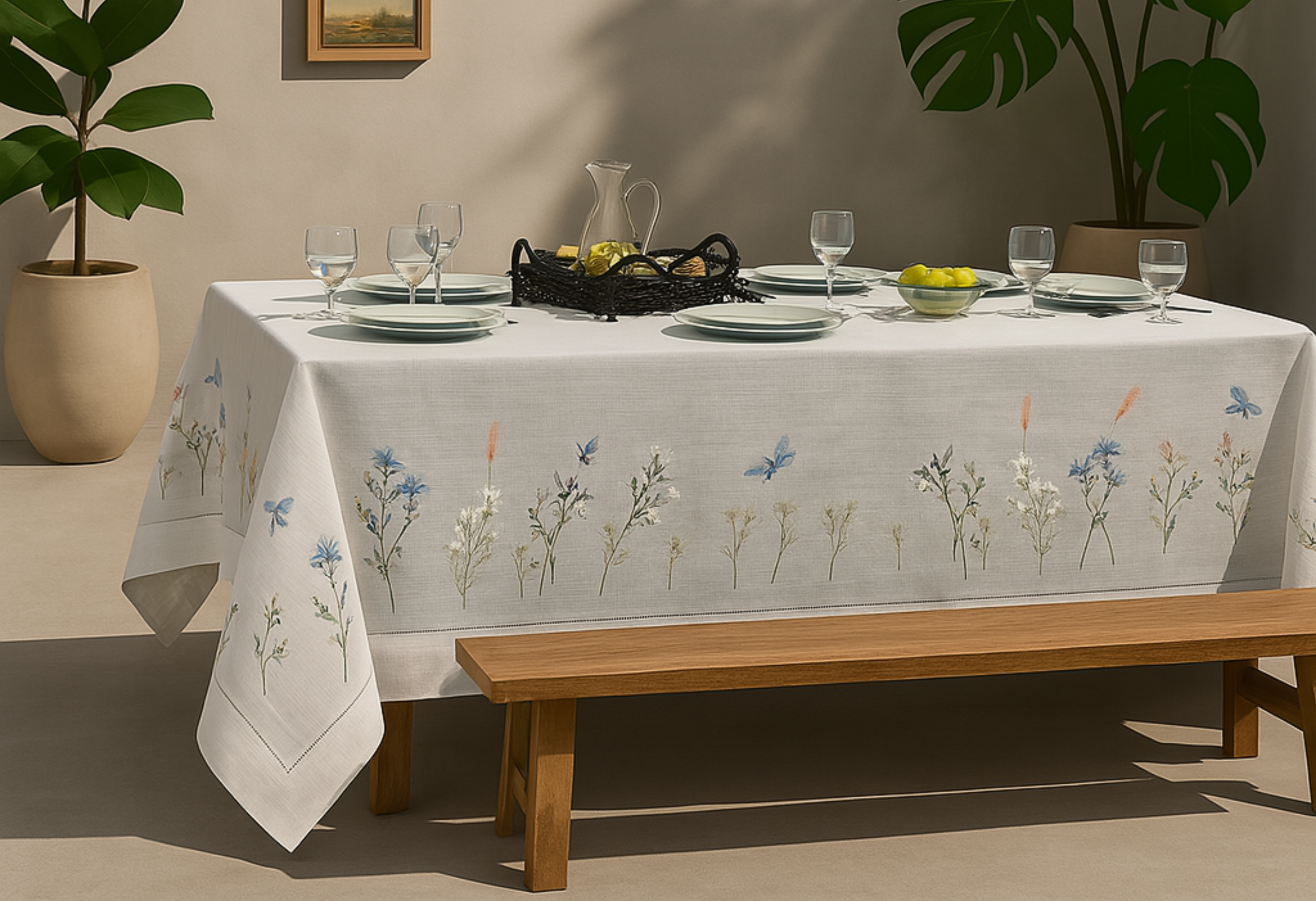 Daisy & Cornflower Days Linen Tablecloth