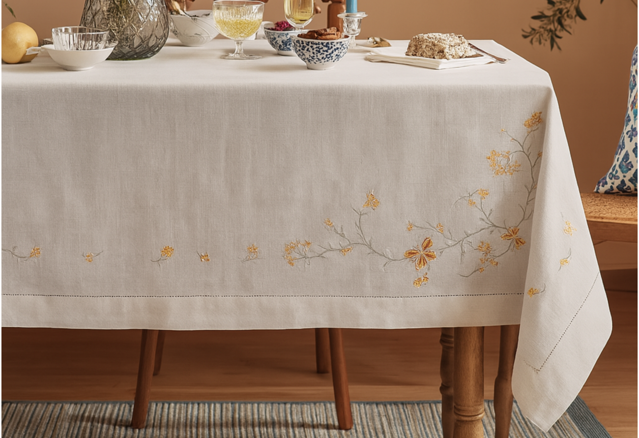 Trailing Vines & Butterflies table cloth.