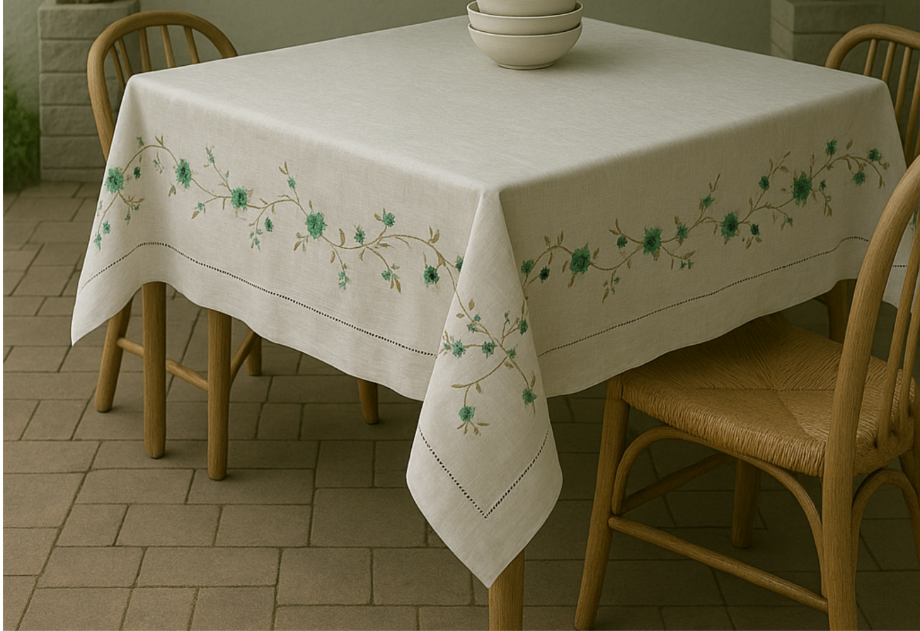 Blue Climbing Rose Linen Tablecloth