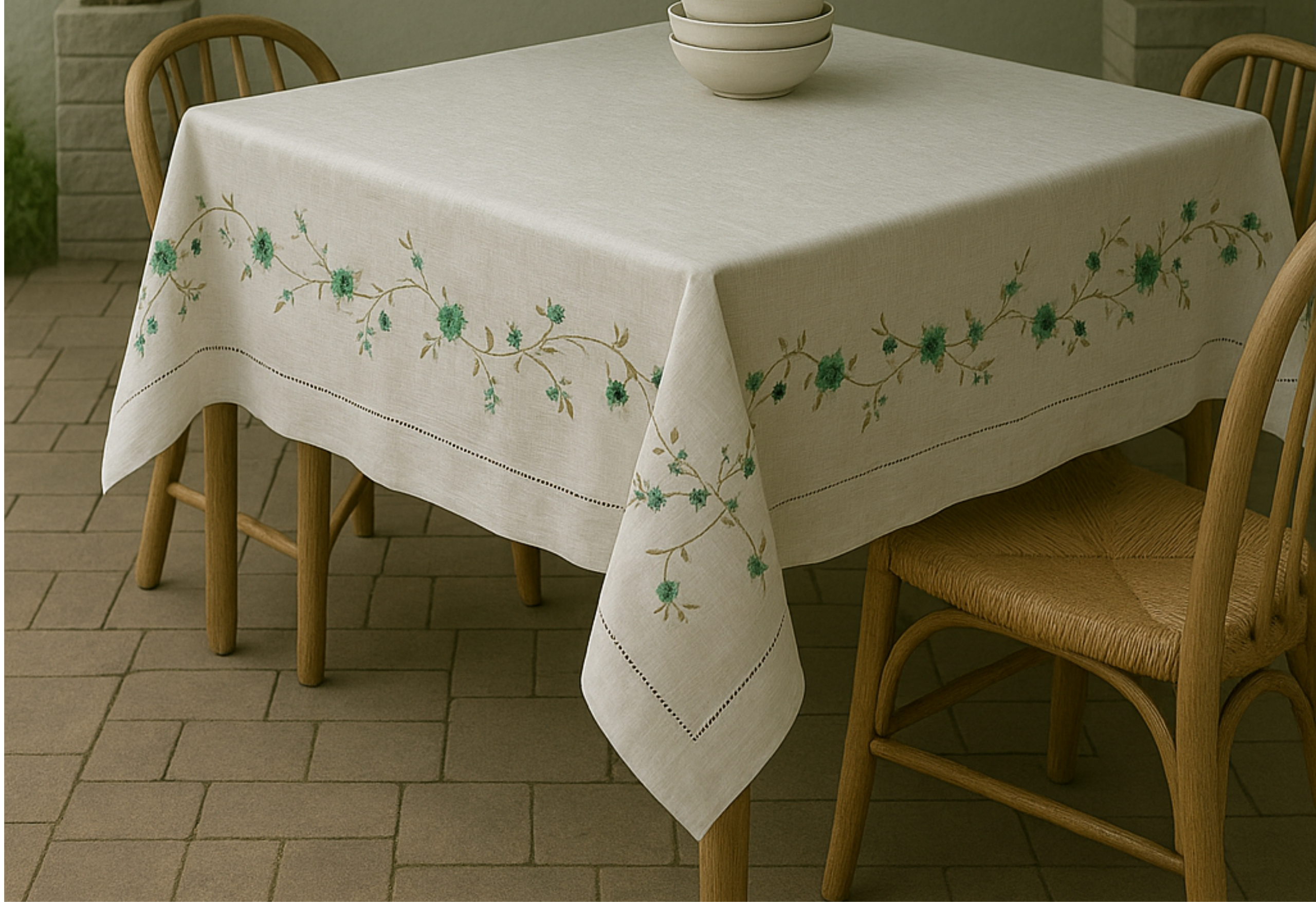 Blue Climbing Rose Linen Tablecloth