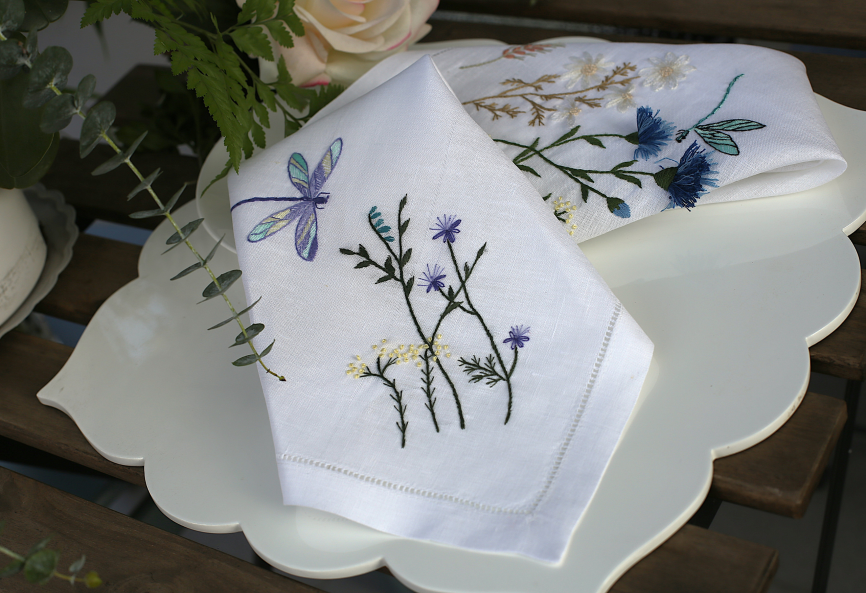 Petals & Dragonfly Linen Napkin