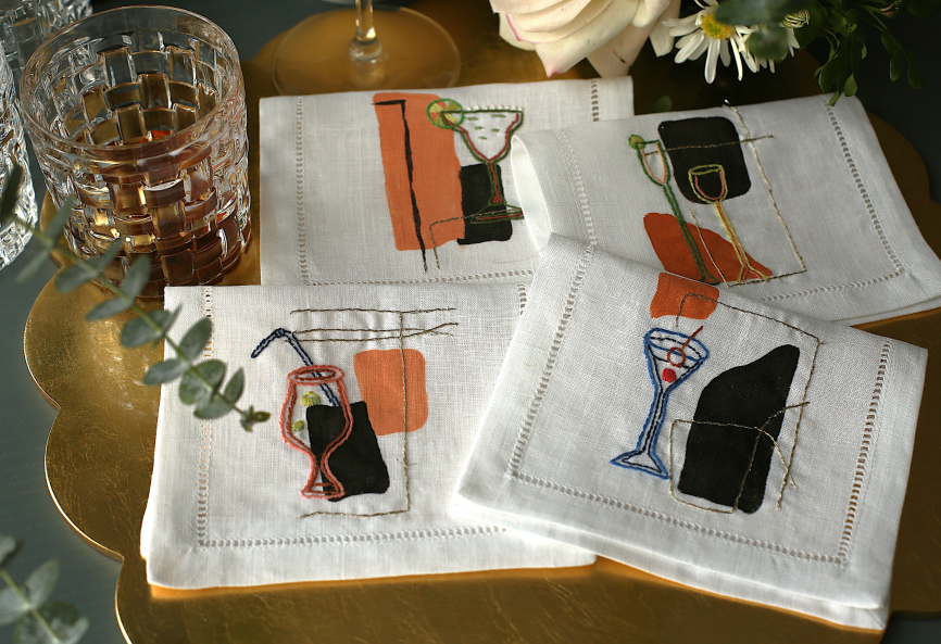 Cheers in Stitch Linen Napkin