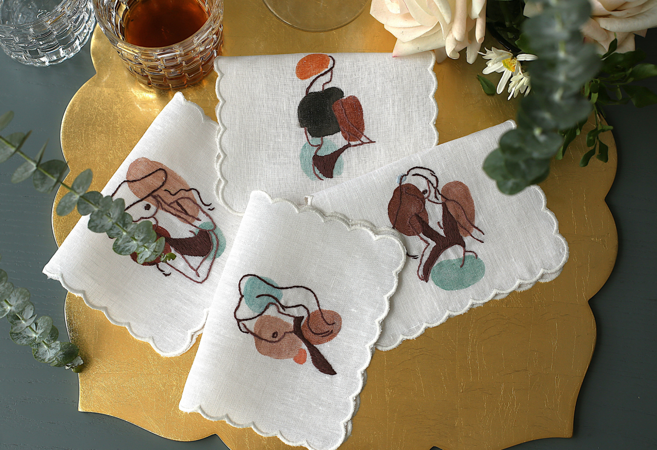 Beauty of Woman Line Body Linen Cocktail Napkin
