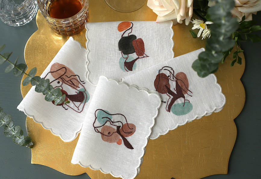 Beauty of Woman Line Body Linen Cocktail Napkin