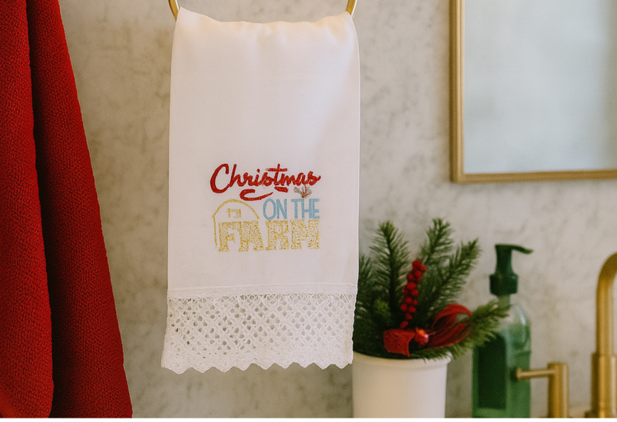 Christmas on the Farm Linen Guest Towel