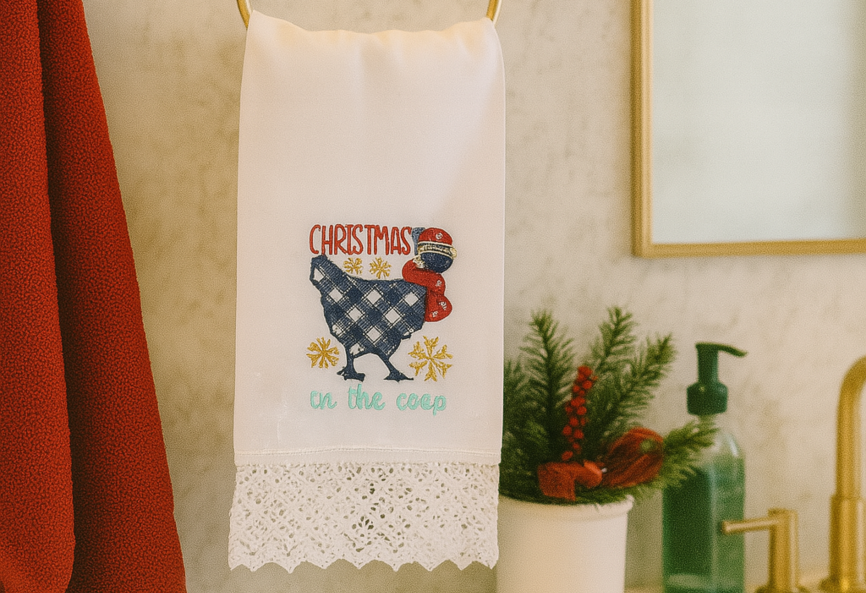Christmas On The Coop Linen Guest Towel
