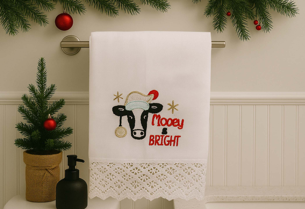 Mooey and Bright- Christmas Linen Guest Towel