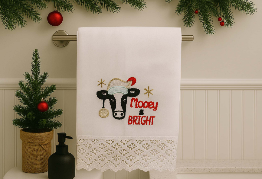 Mooey and Bright- Christmas Linen Guest Towel