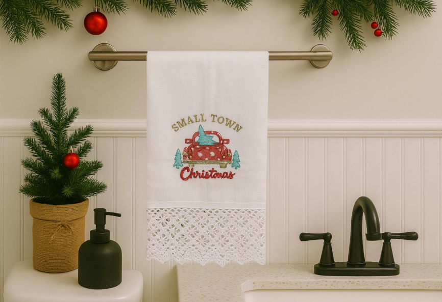 Small Town Christmas Linen Guest Towel