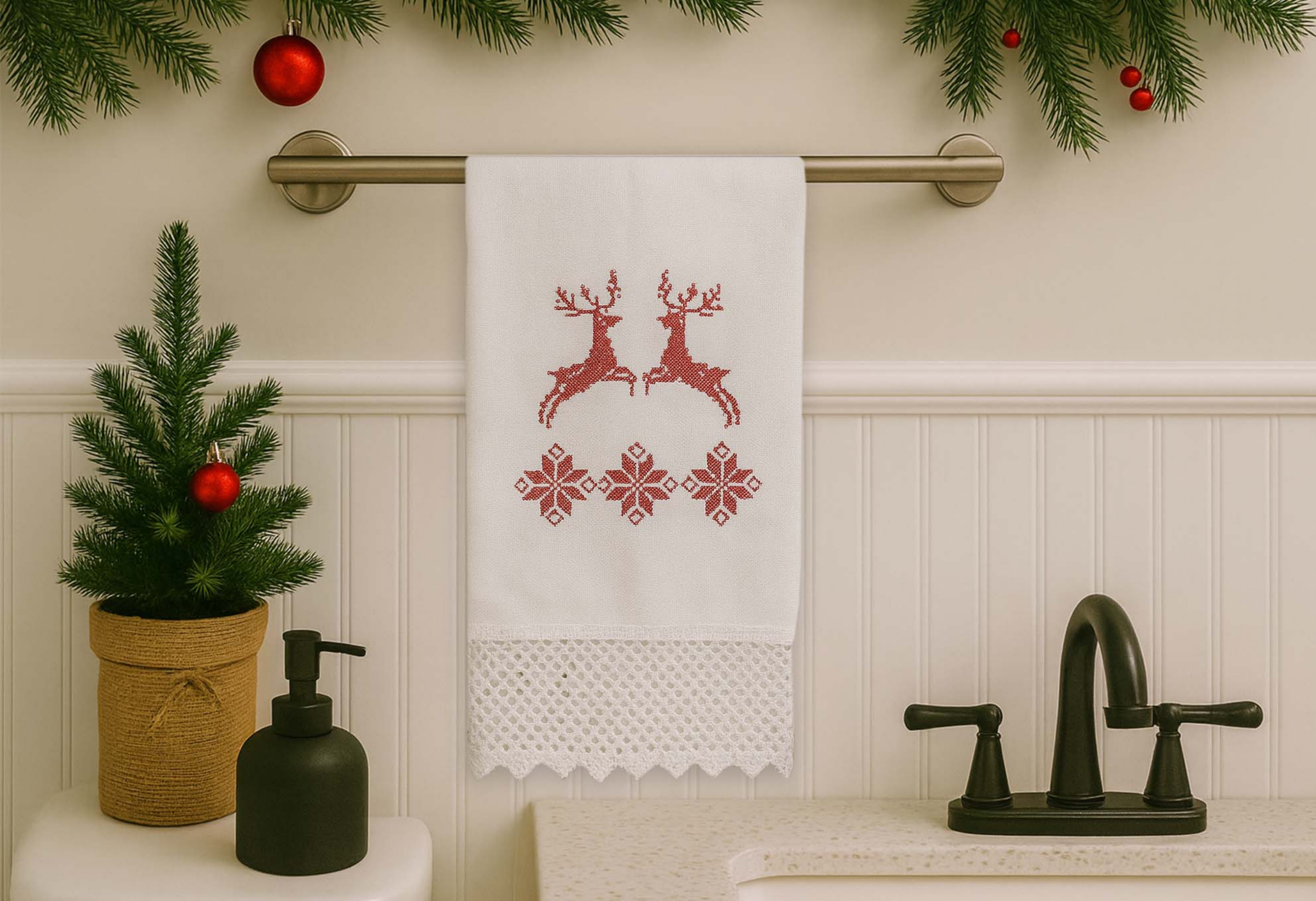 Christmas Reindeer Linen Guest Towel