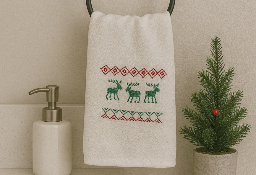 Christmas Reindeer Parade Linen Guest Towel