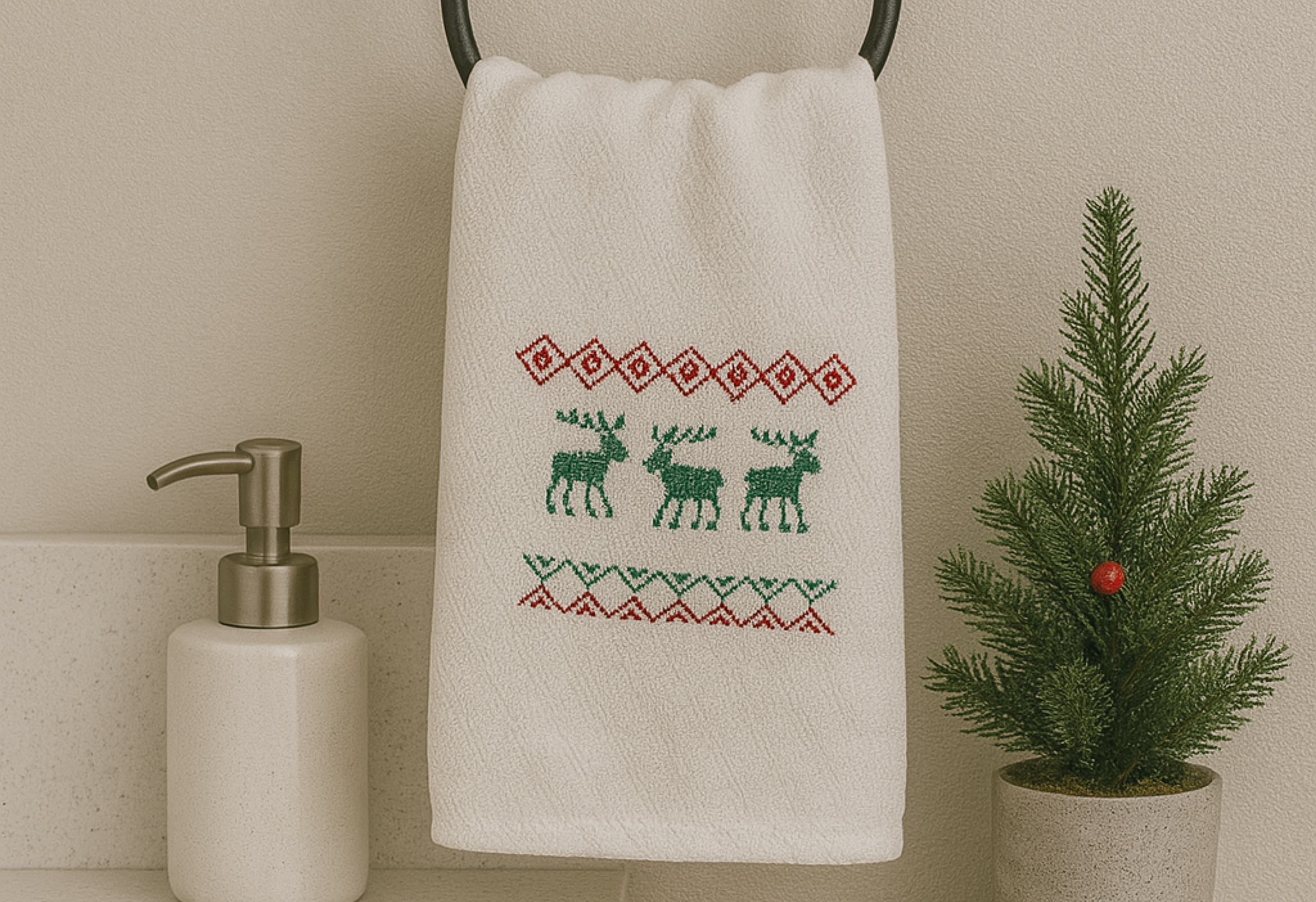 Christmas Reindeer Parade Linen Guest Towel