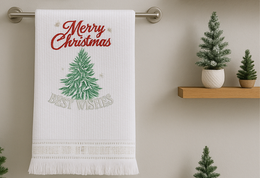 Merry Christmas- Best Wishes Linen Guest Towel