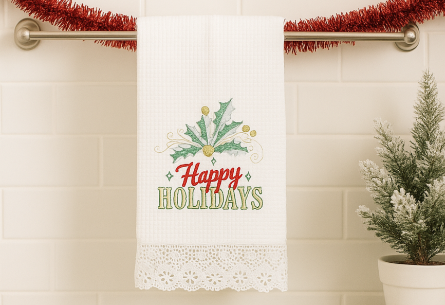 Happy Holiday- Christmas Linen Guest Towel