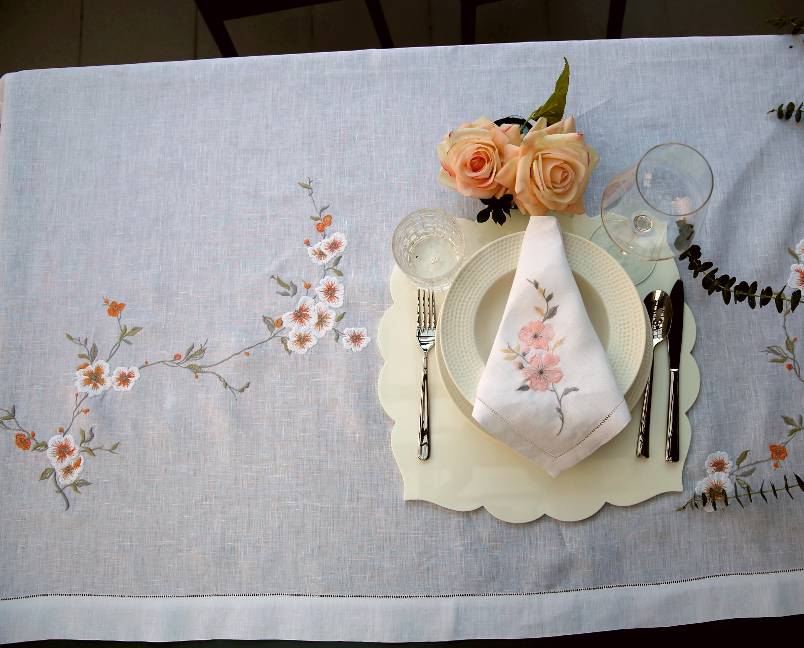 Blush Blossom Linen Table Cloth