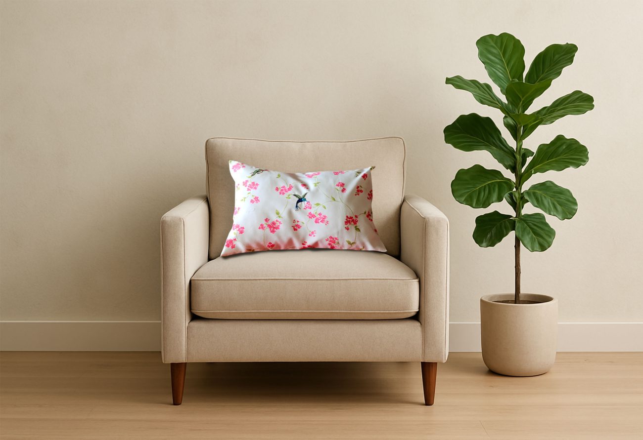 Cherry Petals & Birds Decorative Pillow