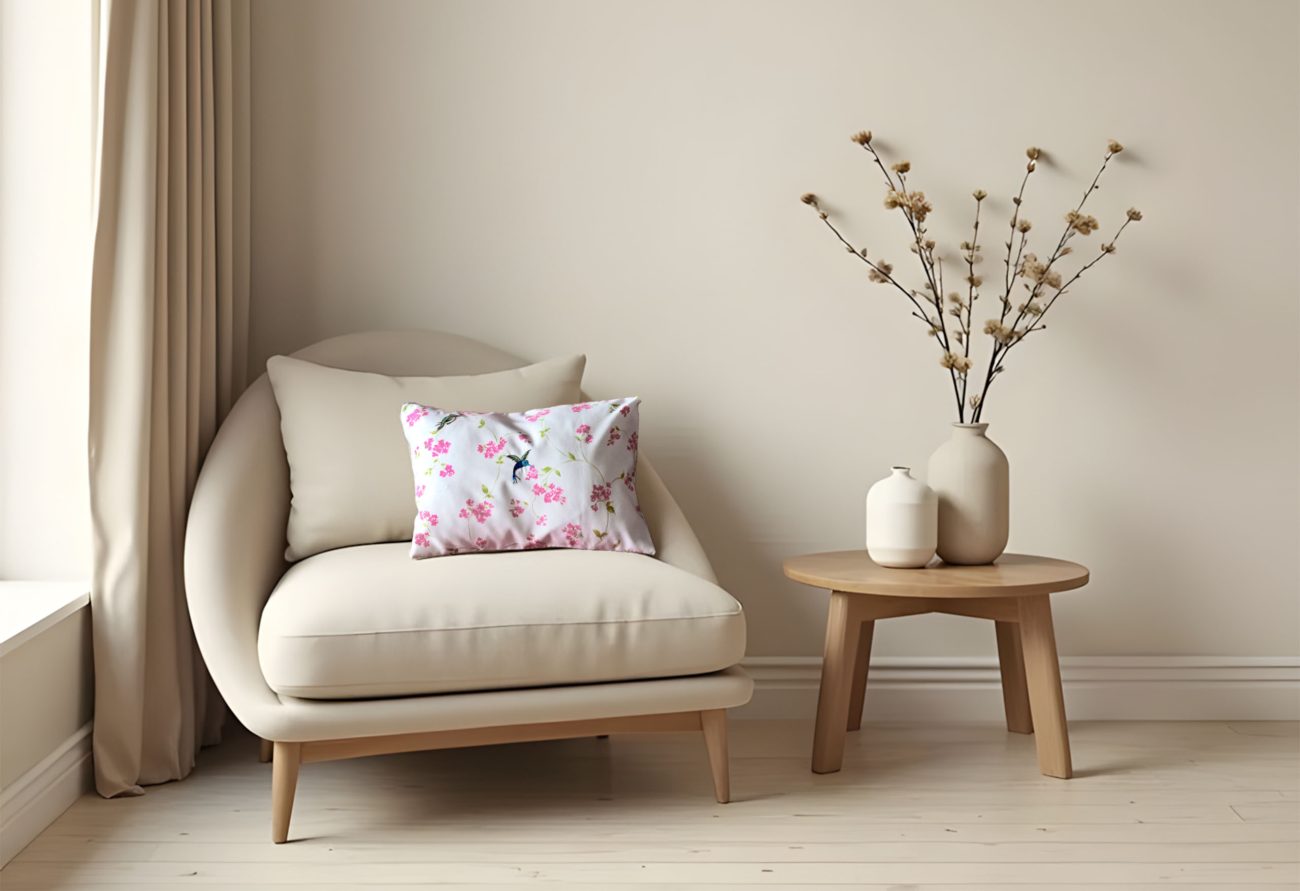 Cherry Petals & Birds Decorative Pillow