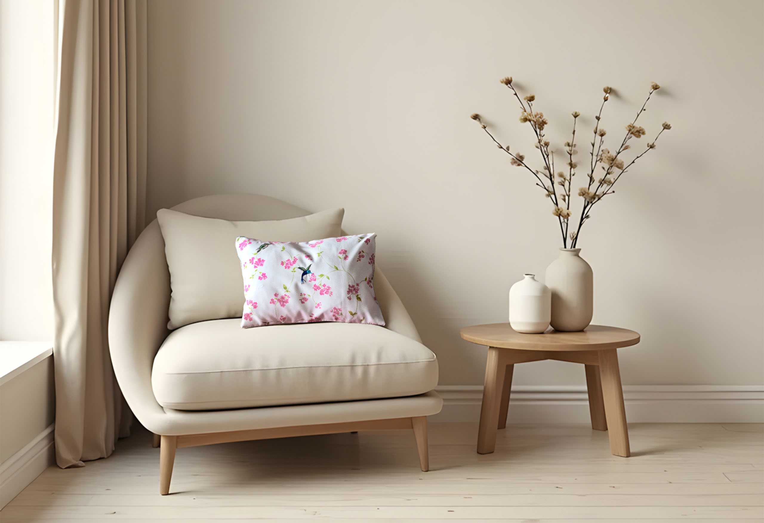 Cherry Petals & Birds Decorative Pillow