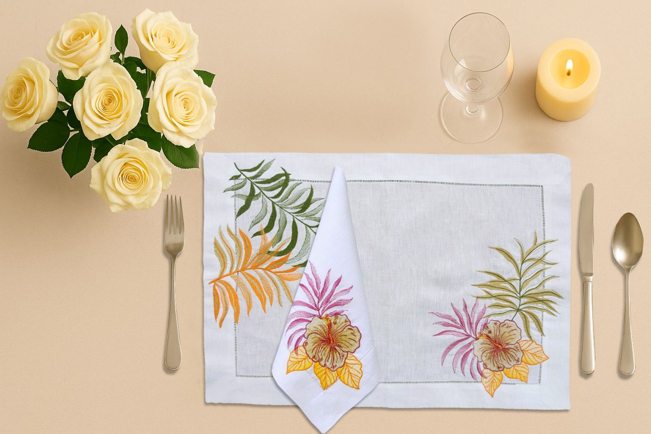 Tropical Hibiscus Linen Place Mat - Image 2