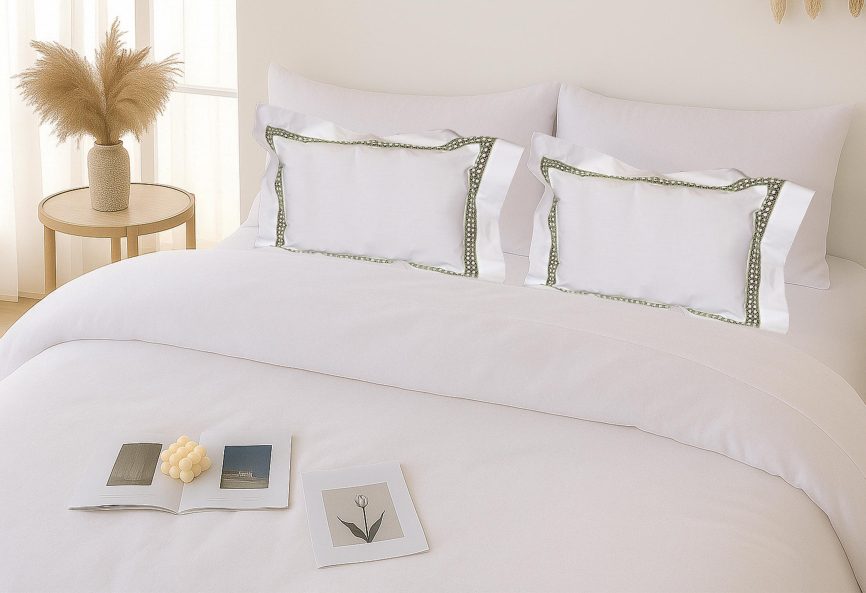 Green Beaded Edge Linen Pillow
