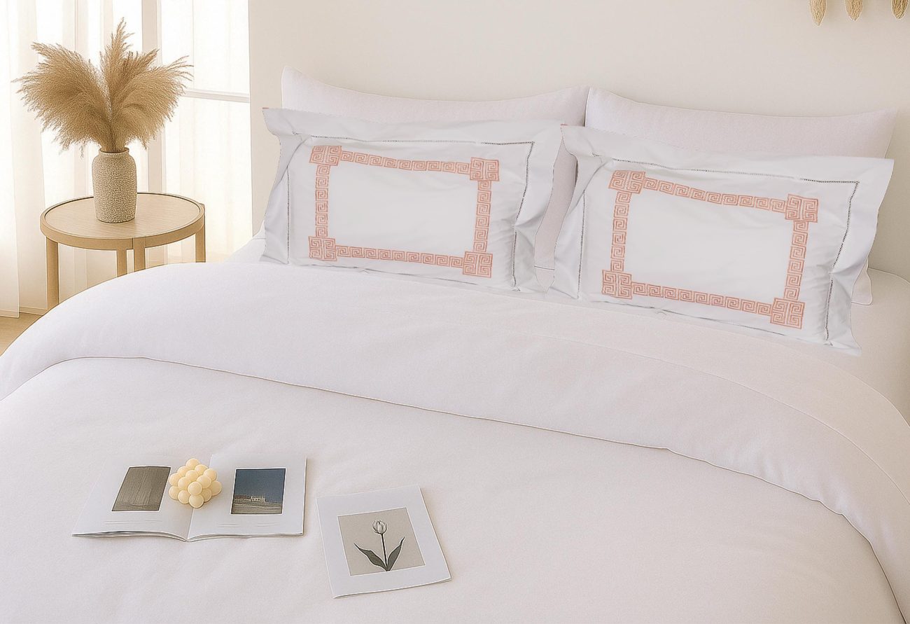 Orange Greek Key Linen Pillow