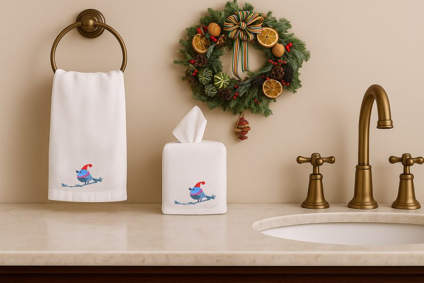 Christmas Blue Birth Linen Tissue Cover Box