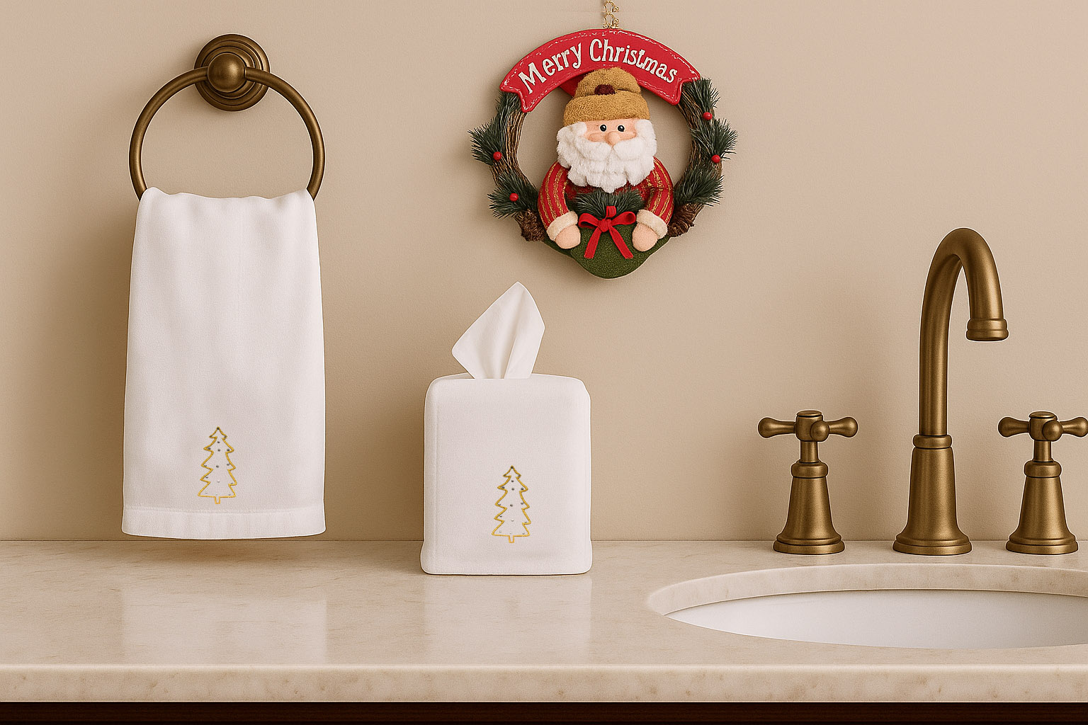 Golden Christmas Tree Linen Tissue Box Cover