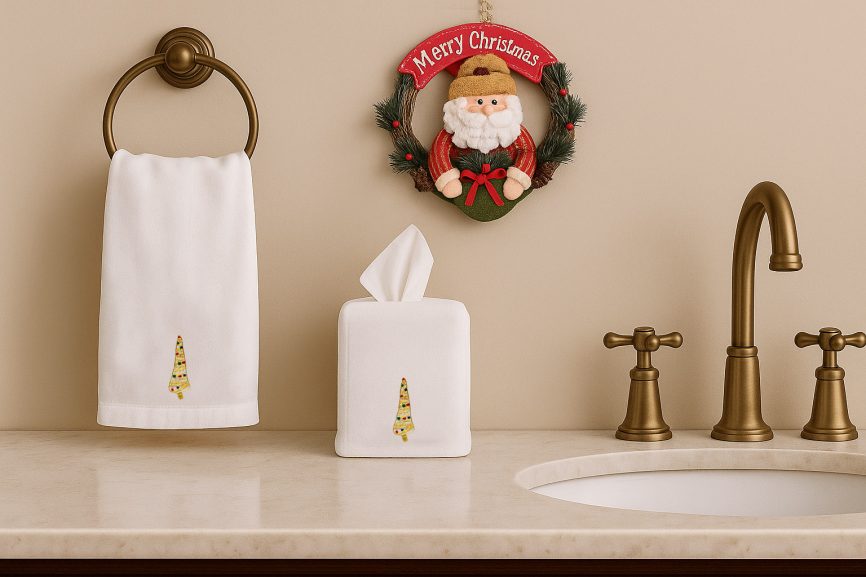 Festive Christmas Tree Linen Tissue Box Cover