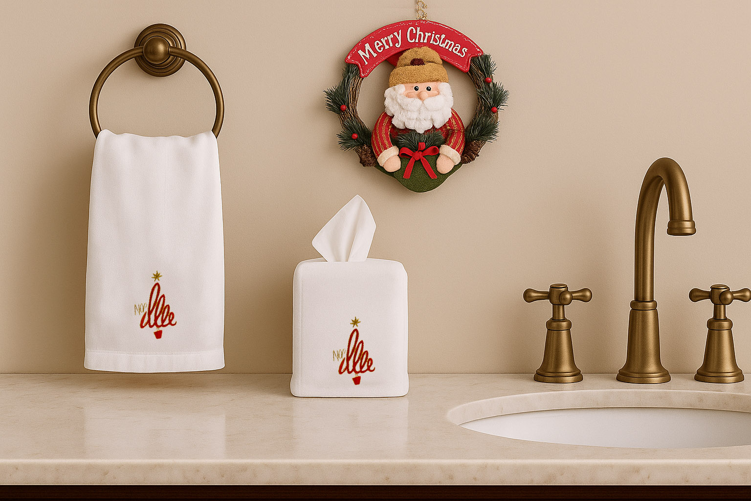 Noel Swirl Tree Linen Tissue Box Cover