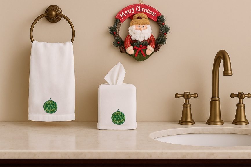 Christmas Emerald Ornament Linen Tissue Box Cover