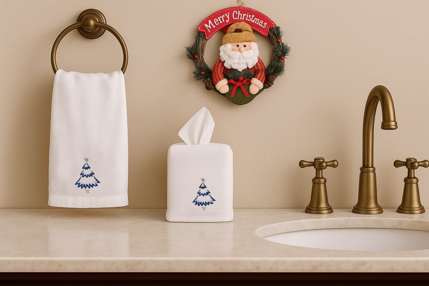 Blue Noel Tree Linen Tissue Box Covers