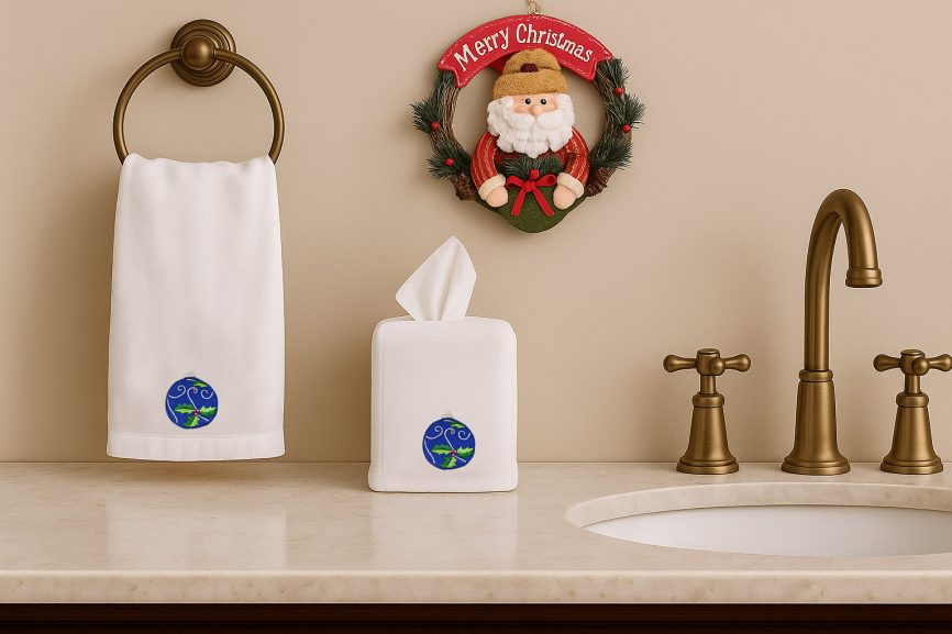 Blue Christmas Ornament Linen Tissue Box Covers