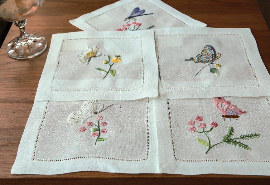 Whimsical Blooms Linen Cocktail Napkin