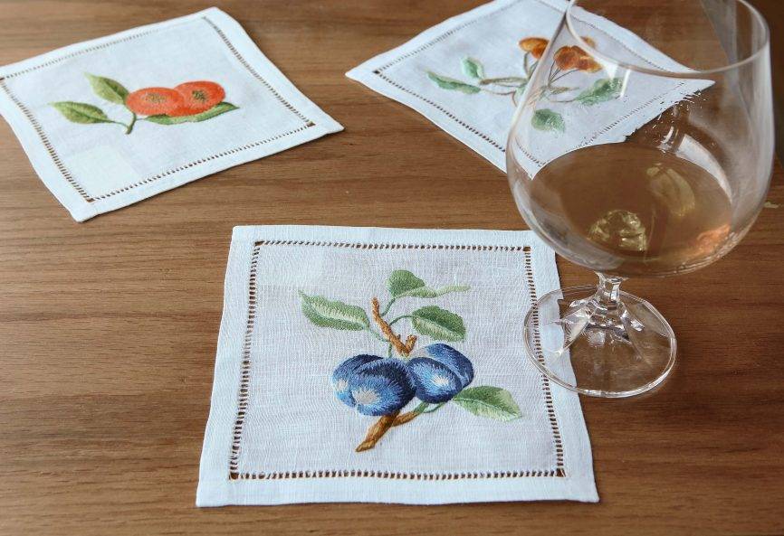 Orchard Fruit Linen Cocktail Napkins