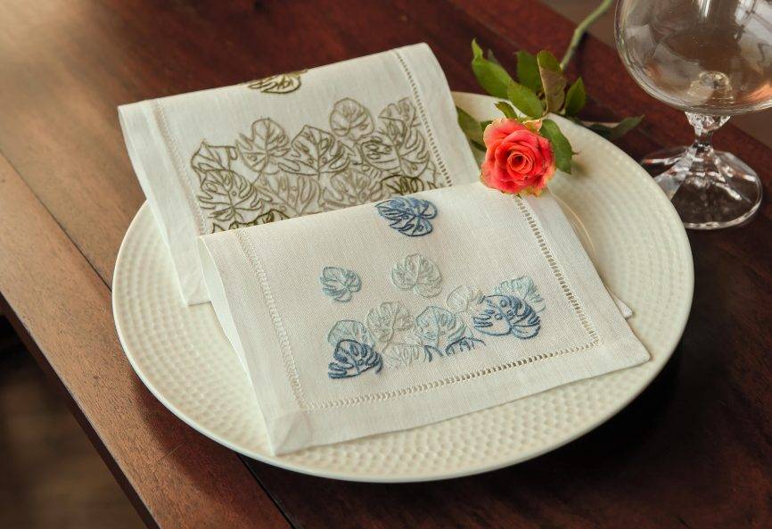 Tropical Monstera Linen Cocktail Napkin