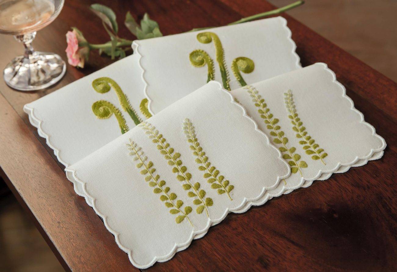 Fern Leaf Linen Cocktail Napkin