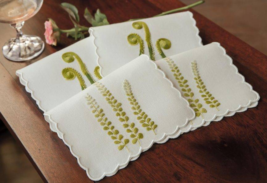 Fern Leaf Linen Cocktail Napkin