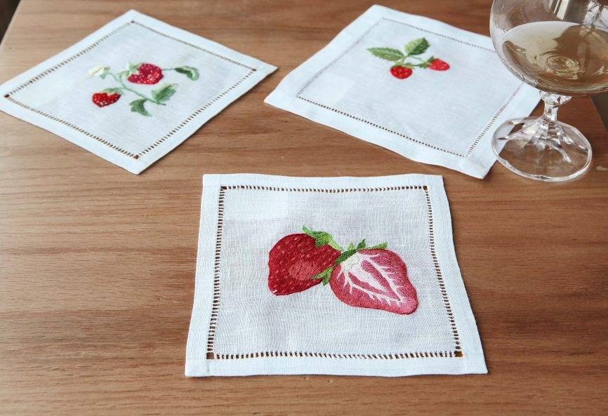 Strawberry Linen Cocktail Napkins