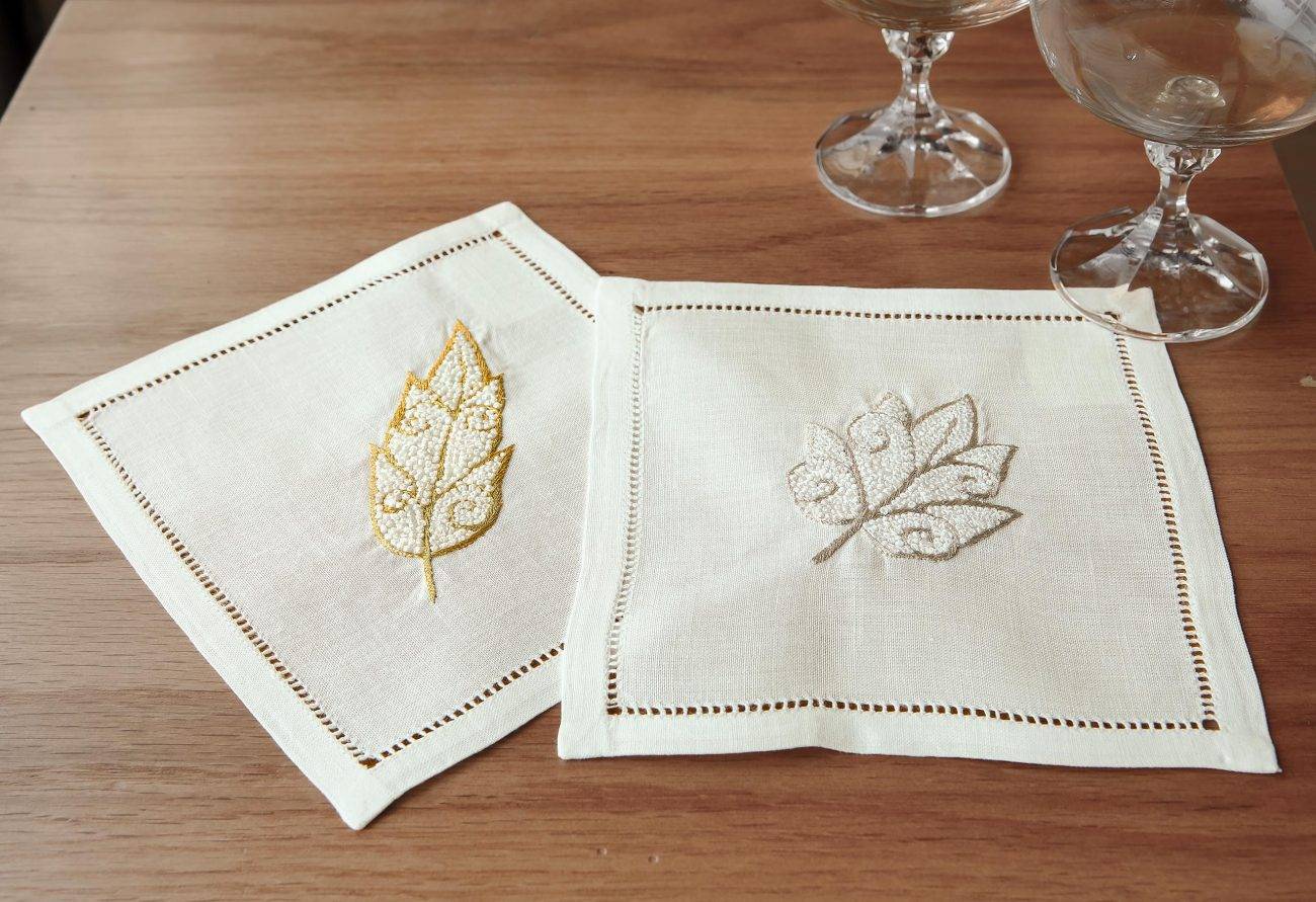 Lustre Leaves Linen Cocktail Napkin
