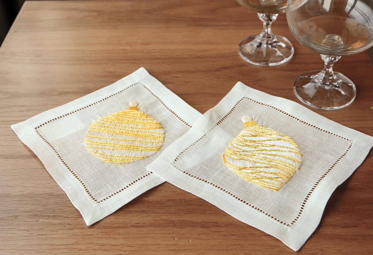 Golden Ornaments Linen Cocktail Napkin