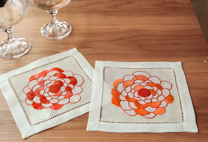 Crimson Peony Linen Cocktail Napkin