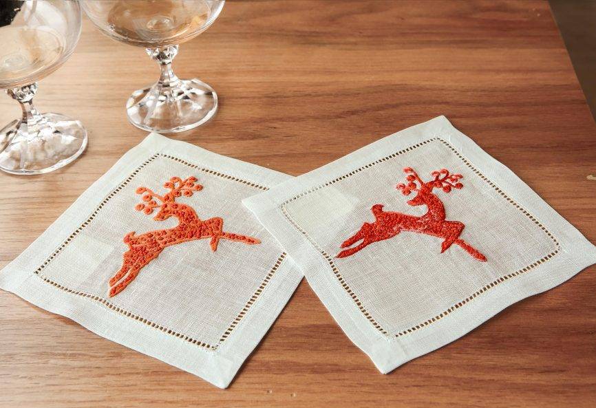 Dancing Deer Linen Cocktail Napkin