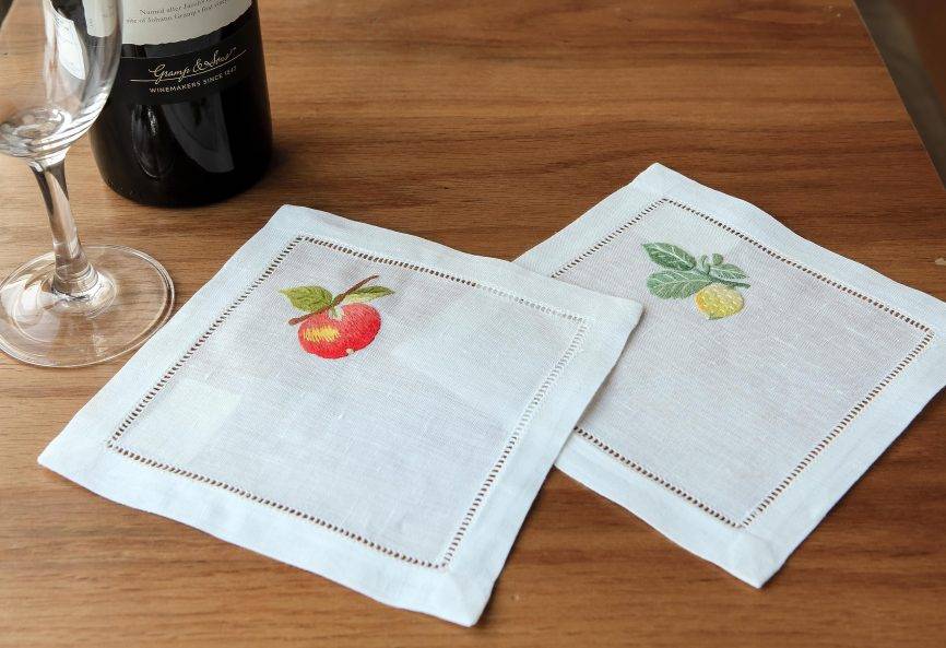 Apple & Lemon Linen Cocktail Napkins