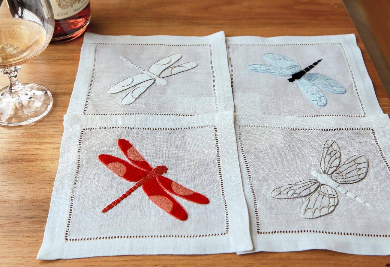 Flight of Dragonflies Linen Cocktail Napkin