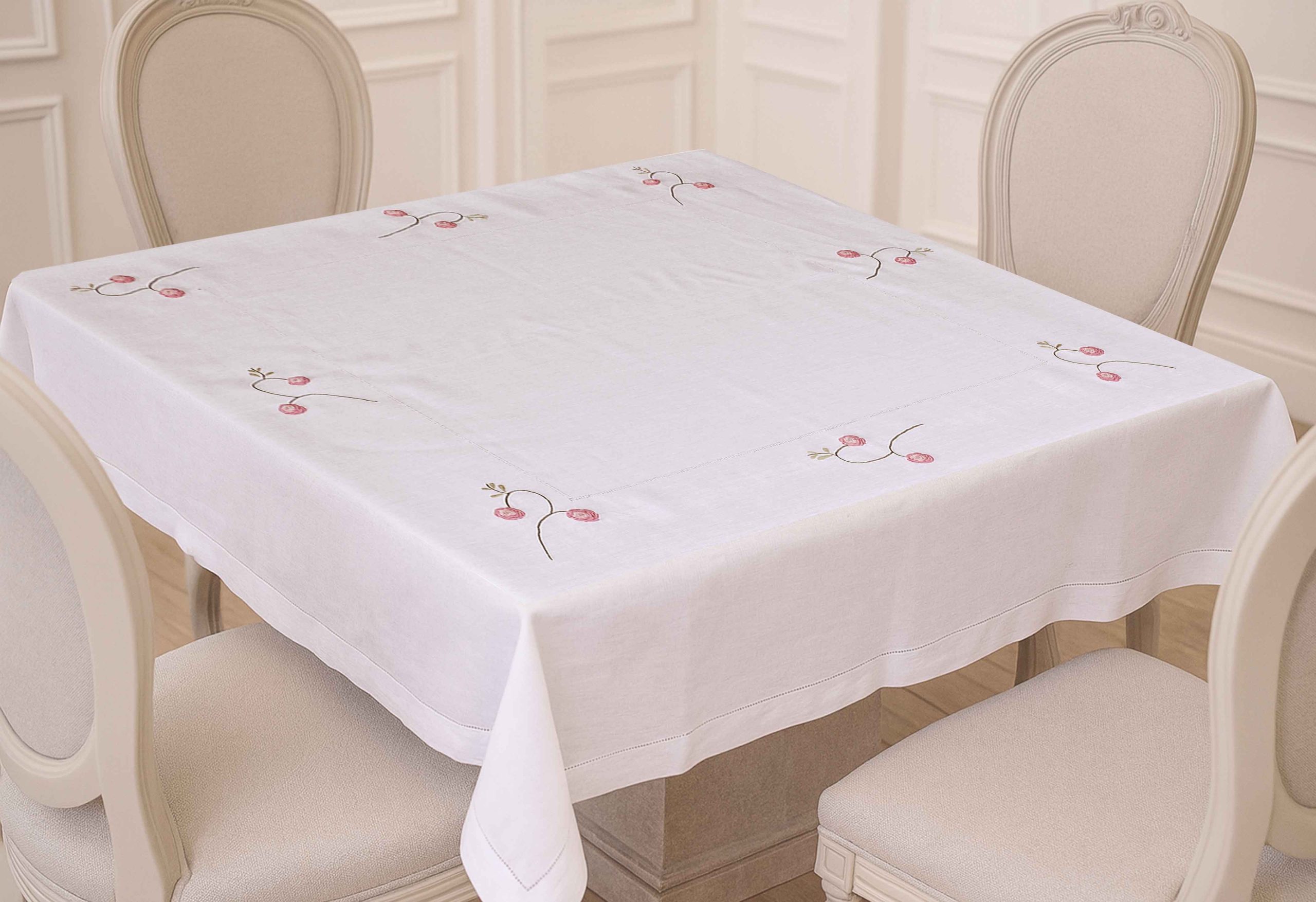 Rosy Vine Linen Tablecloth